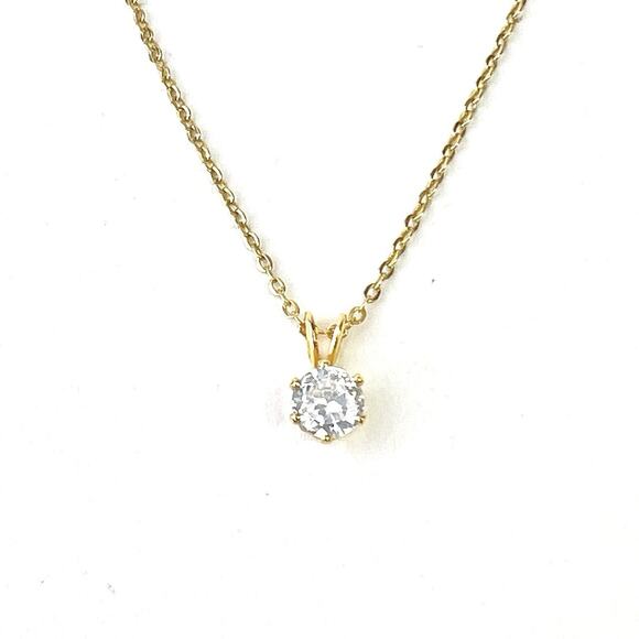 Fashion Necklace Cubic Zirconia CZ Pendant Gold Tone Chain Bright Sparkle 18” - Picture 1 of 9